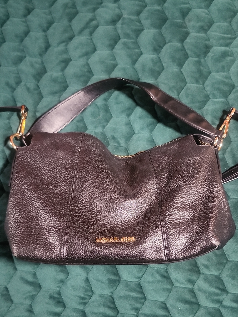Michael Kors Black Pebbled Leather Shoulder Hobo with Gold Hardware
